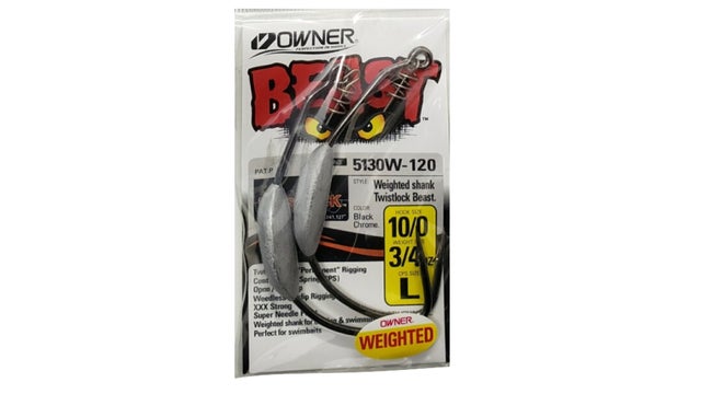 2 Pack of Size 10/0 Owner 5130W Beast 1/2oz Weighted Hooks with